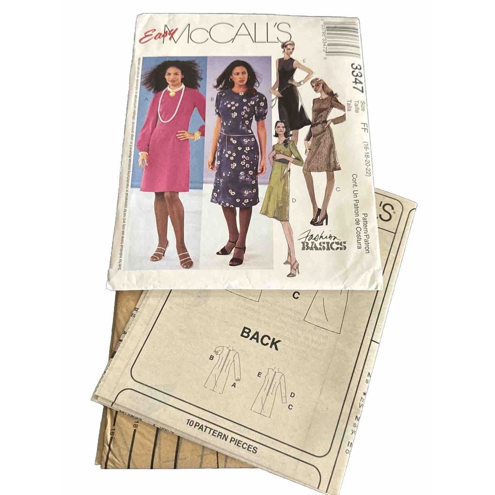 McCall’s 3347‎ Sewing Pattern Sizes 16 - 22 Dresses NEW/UNCUT seamstress